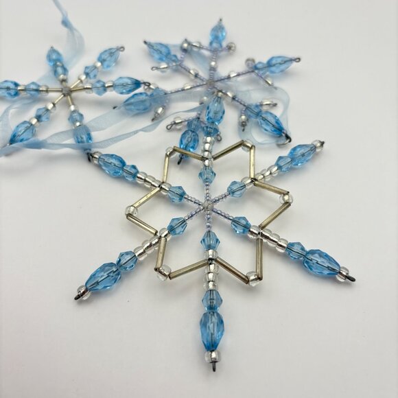 Hallmark Beaded Snowflake Christmas Ornaments Frostlight Faeries Blue Set of 3 - Picture 5 of 7